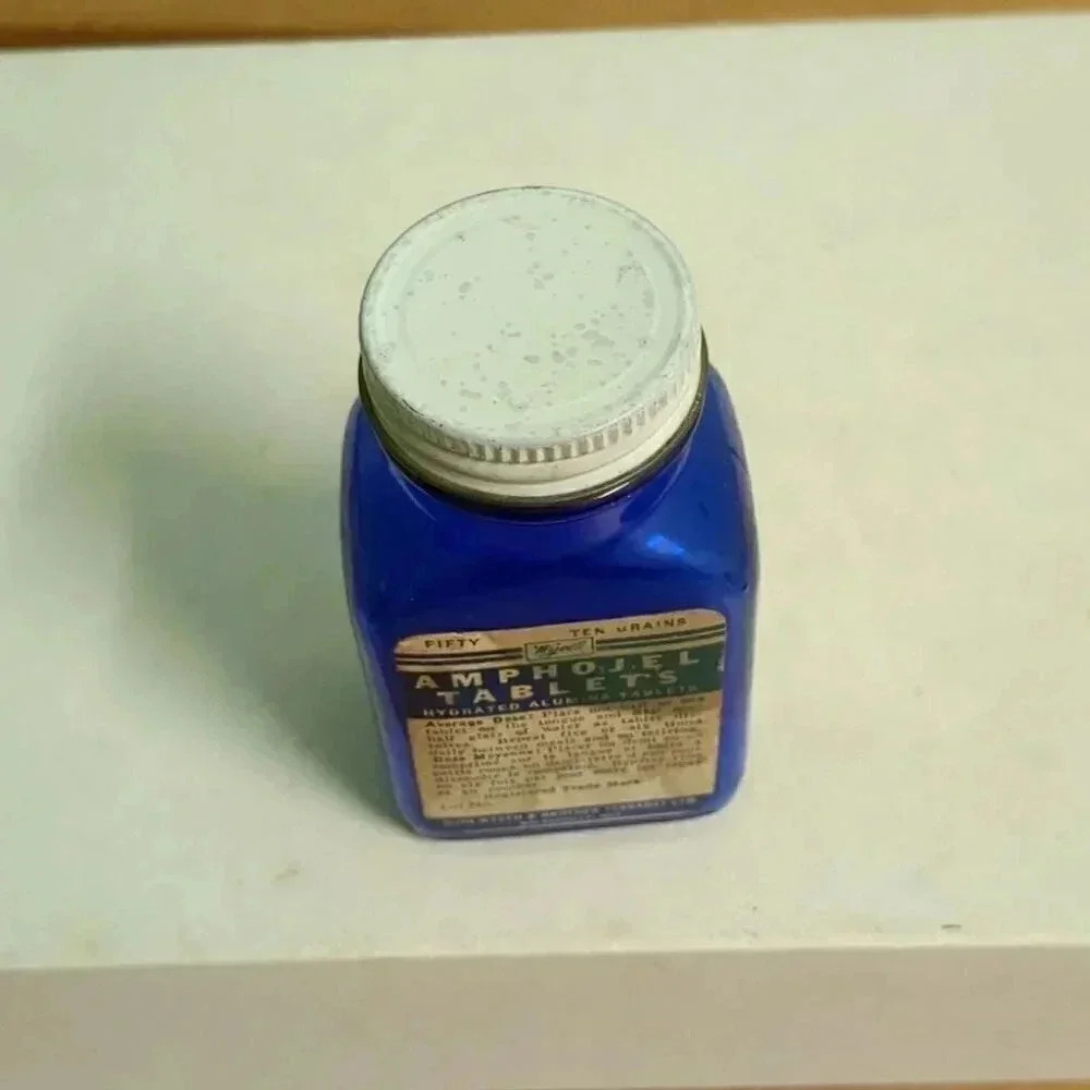 Cobalt Blue John Wyeth and Brother bottle for Amohojel tablets - Picture 4 of 4